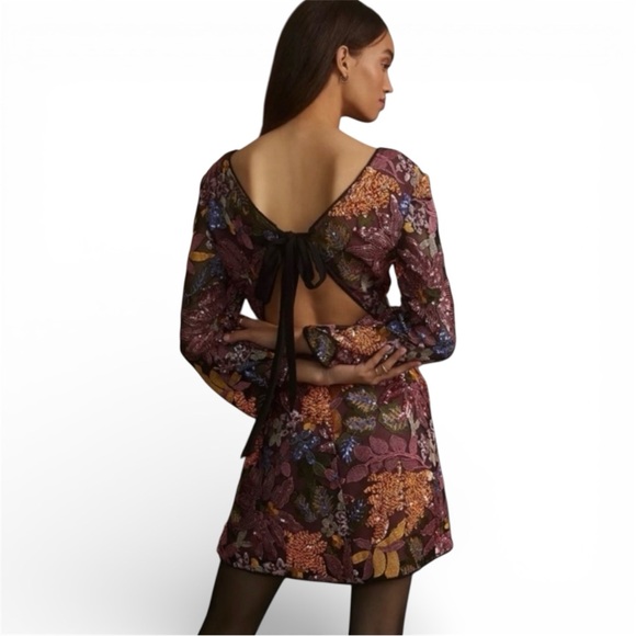 Anthropologie Floral Sequin Mini Dress - Multicolor - Picture 4 of 7